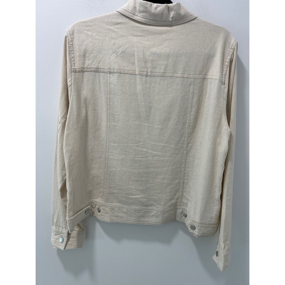 Rachel Zoe Two Womens Linen Blend Zip Up Trucker Jackets Black Beige Sz Large - Picture 14 of 16